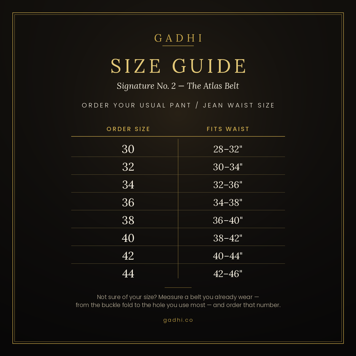 GADHI Atlas Belt size guide: how to measure your belt size