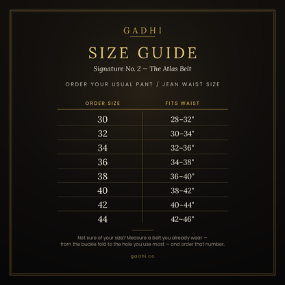 GADHI Atlas Belt size guide: how to measure your belt size