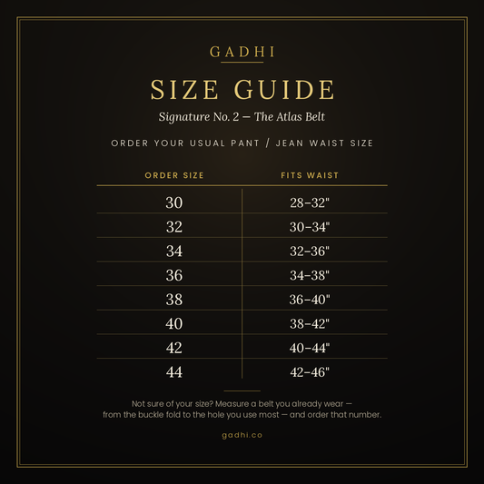 GADHI Atlas Belt size guide: how to measure your belt size
